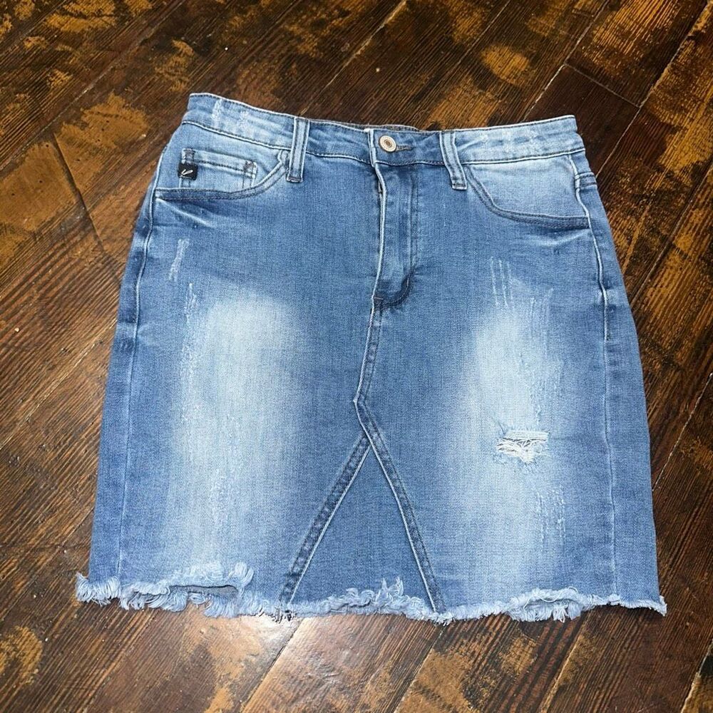 Kancan raw hem layered Y2K coastal cowgirl 3/25 denim skirt